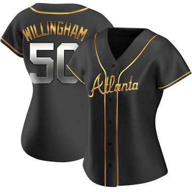 Black Golden Amos Willingham Women's Atlanta Braves Alternate Jersey - Replica Plus Size