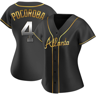 Black Golden Biff Pocoroba Women's Atlanta Braves Alternate Jersey - Replica Plus Size