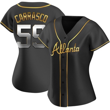 Black Golden Carlos Carrasco Women's Atlanta Braves Alternate Jersey - Replica Plus Size