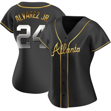 Black Golden Nacho Alvarez Jr. Women's Atlanta Braves Alternate Jersey - Replica Plus Size