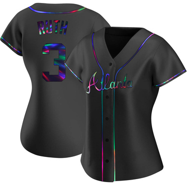 Black Holographic Babe Ruth Women's Atlanta Braves Alternate Jersey - Replica Plus Size