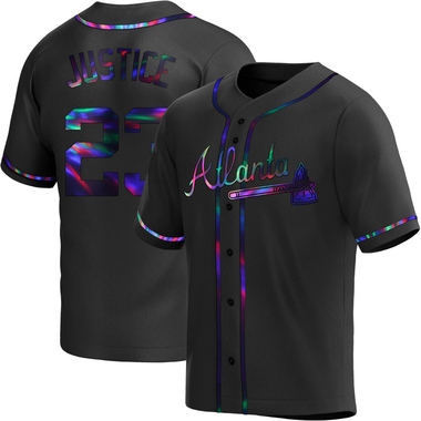 Black Holographic David Justice Youth Atlanta Braves Alternate Jersey - Replica