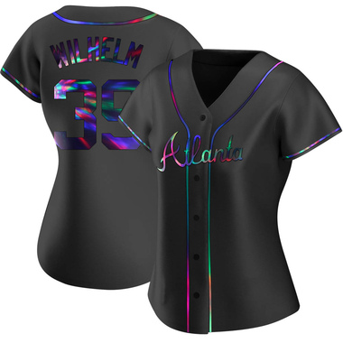 Black Holographic Hoyt Wilhelm Women's Atlanta Braves Alternate Jersey - Replica Plus Size