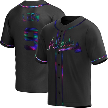 Black Holographic Sandy Leon Men's Atlanta Braves Alternate Jersey - Replica Big Tall