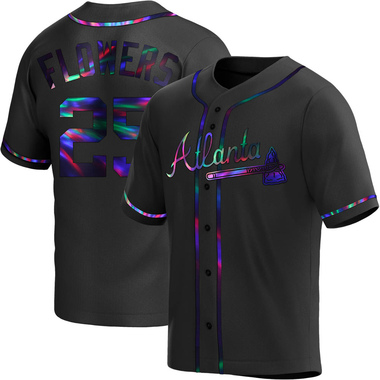 Black Holographic Tyler Flowers Men's Atlanta Braves Alternate Jersey - Replica Big Tall