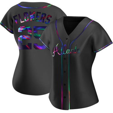 Black Holographic Tyler Flowers Women's Atlanta Braves Alternate Jersey - Replica Plus Size