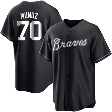 Black/White Rolddy Munoz Men's Atlanta Braves Jersey - Replica Big Tall