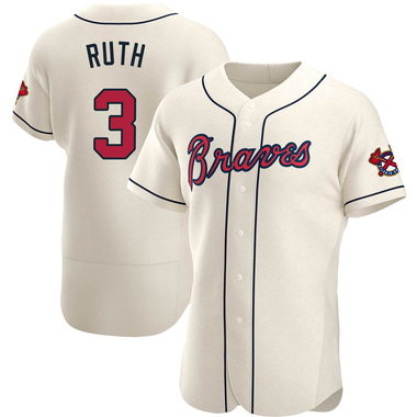 Cream Babe Ruth Men's Atlanta Braves Alternate Jersey - Authentic Big Tall