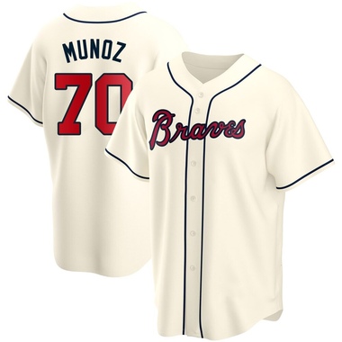 Cream Rolddy Munoz Men's Atlanta Braves Alternate Jersey - Replica Big Tall