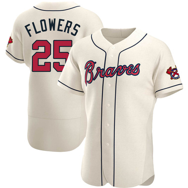 Cream Tyler Flowers Men's Atlanta Braves Alternate Jersey - Authentic Big Tall