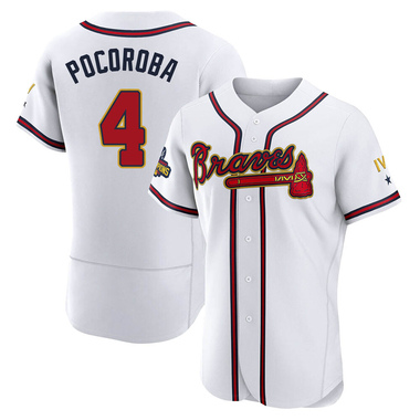Gold Biff Pocoroba Men's Atlanta Braves White 2022 Program Jersey - Authentic Big Tall