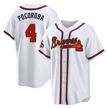 Gold Biff Pocoroba Men's Atlanta Braves White 2022 Program Jersey - Replica Big Tall