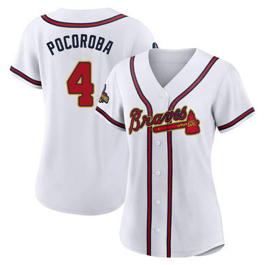 Gold Biff Pocoroba Women's Atlanta Braves White 2022 Program Jersey - Authentic Plus Size