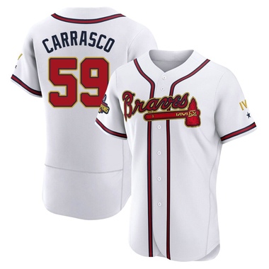 Gold Carlos Carrasco Men's Atlanta Braves White 2022 Program Jersey - Authentic Big Tall