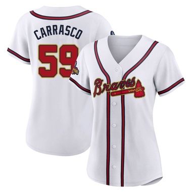Gold Carlos Carrasco Women's Atlanta Braves White 2022 Program Jersey - Replica Plus Size