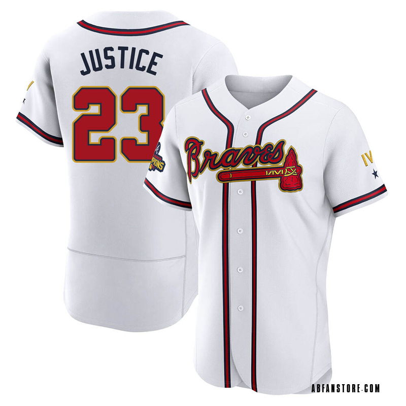 Gold David Justice Men's Atlanta Braves White 2022 Program Jersey - Authentic Big Tall