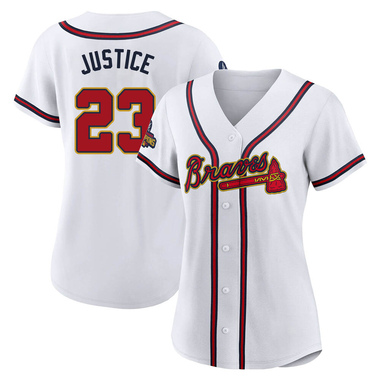 Gold David Justice Women's Atlanta Braves White 2022 Program Jersey - Authentic Plus Size