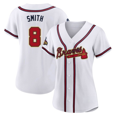 Gold Dominic Smith Women's Atlanta Braves White 2022 Program Jersey - Authentic Plus Size