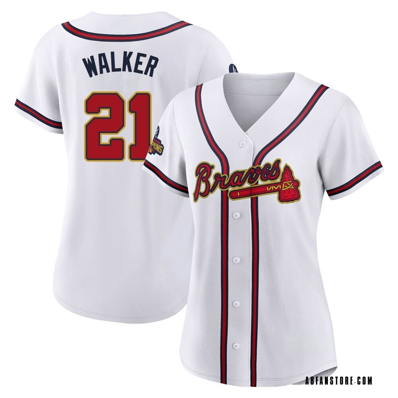 Gold Josh Walker Women's Atlanta Braves White 2022 Program Jersey - Authentic Plus Size