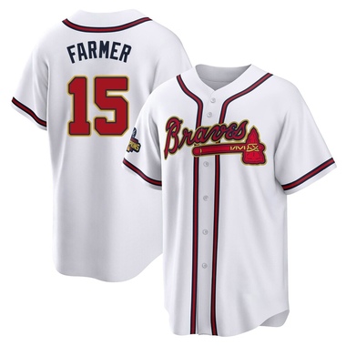 Gold Kyle Farmer Men's Atlanta Braves White 2022 Program Jersey - Replica Big Tall