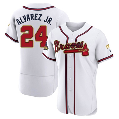 Gold Nacho Alvarez Jr. Men's Atlanta Braves White 2022 Program Jersey - Authentic Big Tall