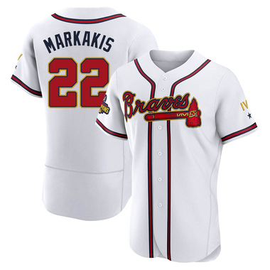 Gold Nick Markakis Men's Atlanta Braves White 2022 Program Jersey - Authentic Big Tall