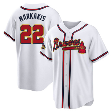 Gold Nick Markakis Men's Atlanta Braves White 2022 Program Jersey - Replica Big Tall