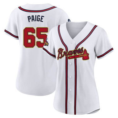 Gold Satchel Paige Women's Atlanta Braves White 2022 Program Jersey - Replica Plus Size
