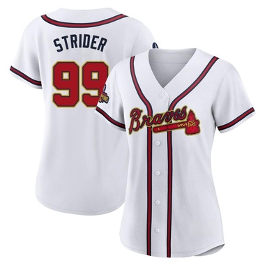 Gold Spencer Strider Women's Atlanta Braves White 2022 Program Jersey - Replica Plus Size