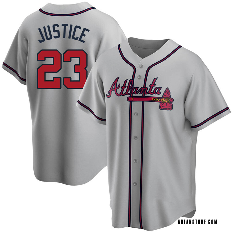 Gray David Justice Men's Atlanta Braves Road Jersey - Replica Big Tall