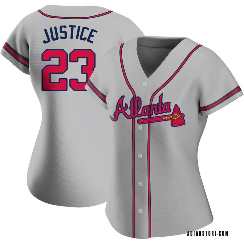 Gray David Justice Women's Atlanta Braves Road Jersey - Authentic Plus Size