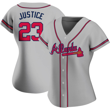 Gray David Justice Women's Atlanta Braves Road Jersey - Replica Plus Size