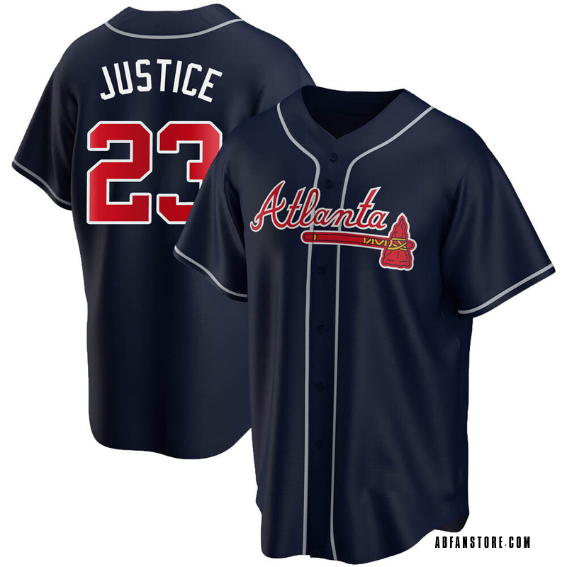 Navy David Justice Youth Atlanta Braves Alternate Jersey - Replica