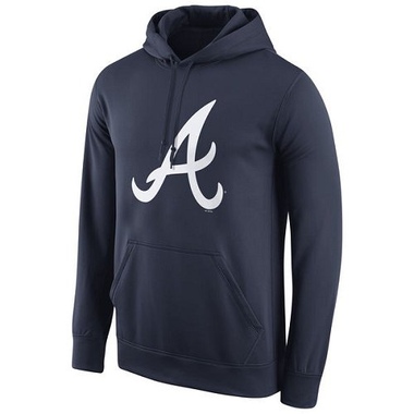 Navy Men's Atlanta Braves Logo Performance Pullover Hoodie - - Big Tall