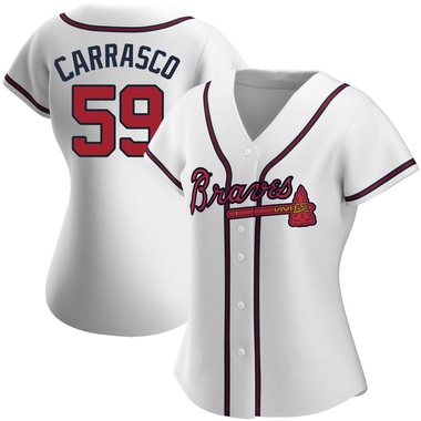 White Carlos Carrasco Women's Atlanta Braves Home Jersey - Replica Plus Size