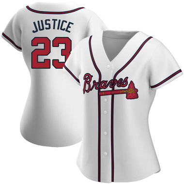 White David Justice Women's Atlanta Braves Home Jersey - Authentic Plus Size