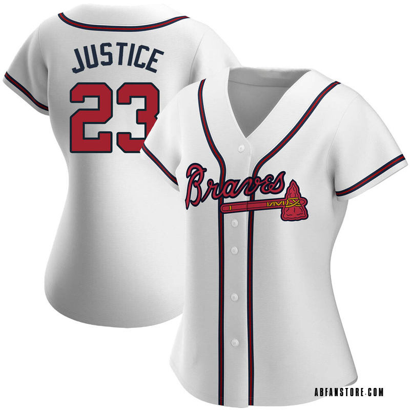 White David Justice Women's Atlanta Braves Home Jersey - Authentic Plus Size