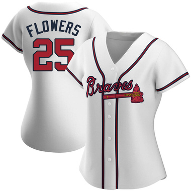 White Tyler Flowers Women's Atlanta Braves Home Jersey - Replica Plus Size